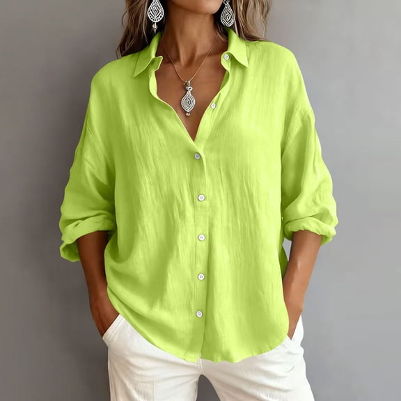 Xdegoge Button Down Shirt for Women Collared Long Sleeve Work office Loose Fit Solid Textured Lightweight Breathable Spring Summer Tops Professional Casual Wear Style