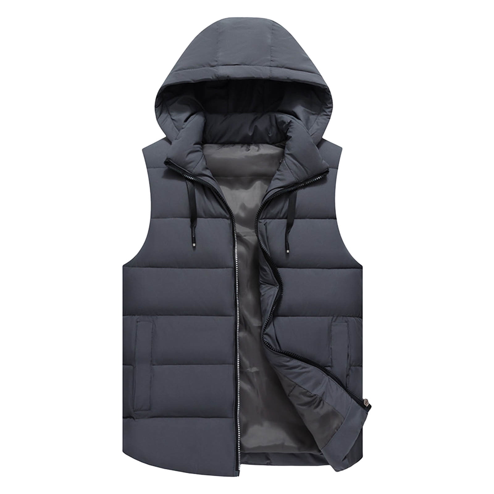 VBTAPA Mens Packable Vest Sleeveless Zip Up Hoodies Hooded Vest Coat Casual Outerwear Vests Lightweight Down Jacket with Pockets Gray XXL