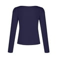 thumbnail image 5 of Ashirexll Thermal Shirts for Women Fall Plus Size Basic Layering Slim Soft V-Neck Long Sleeve Knitting Thermal Underwear Tops Navy L, 5 of 5