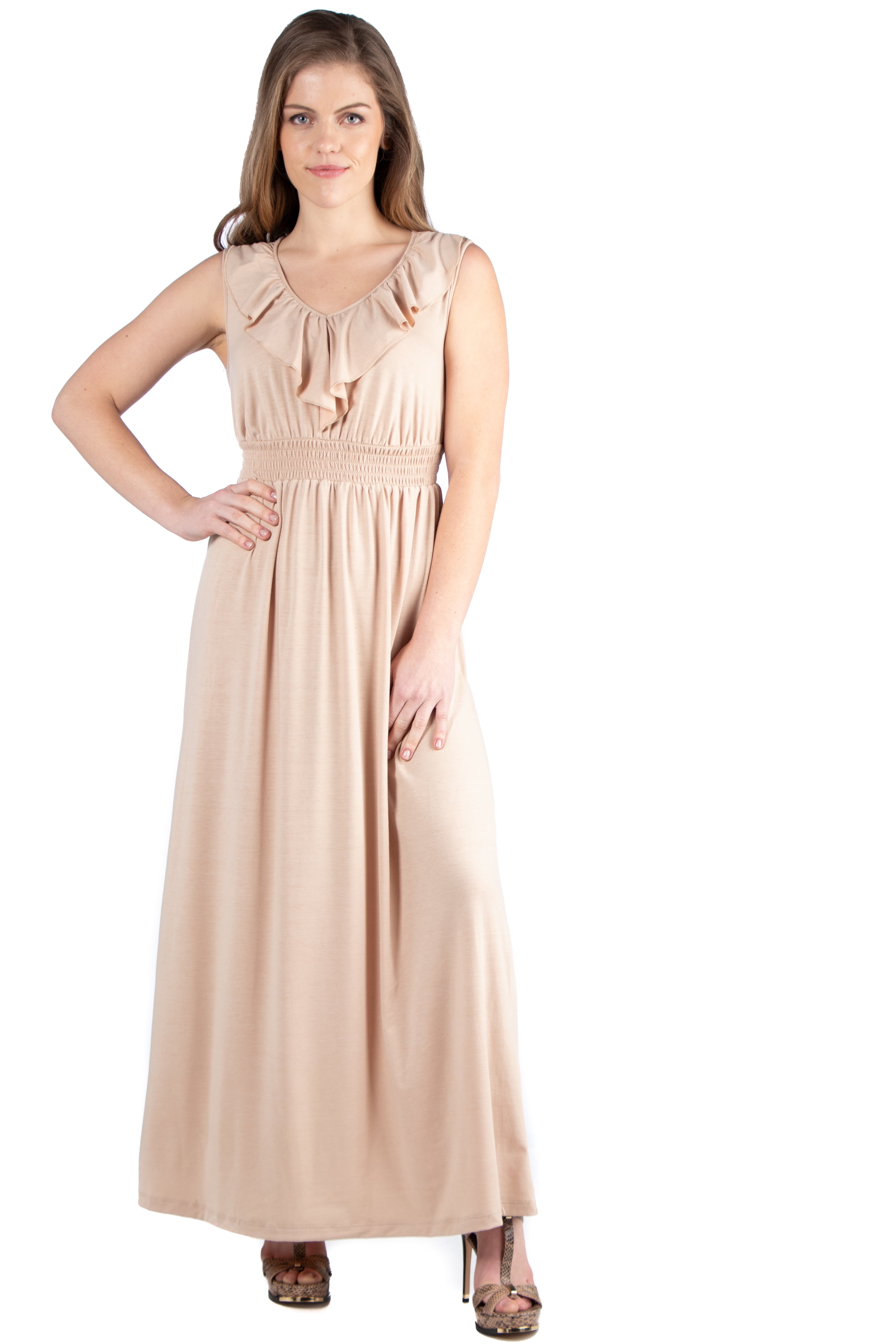 24seven Comfort Apparel Empire Waist Ruffle Maternity Maxi Dress