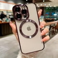 thumbnail image 5 of Compatible with iPhone 14 Pro Magnetic Case, Luxury Plating Clear Phone Case, Compatible with MagSafe for Women Girls with Camera Protector Soft TPU Shockproof Back Cover - Purple, 5 of 10