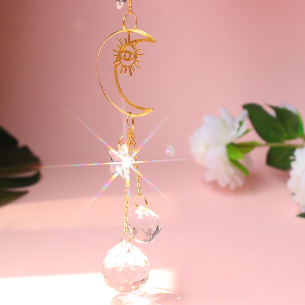 Atrapasol De Cristal Atrapasol De Cristal Decoración Crystal Love Star Moon Metal Ring Hanging Home Car Pendant (27)