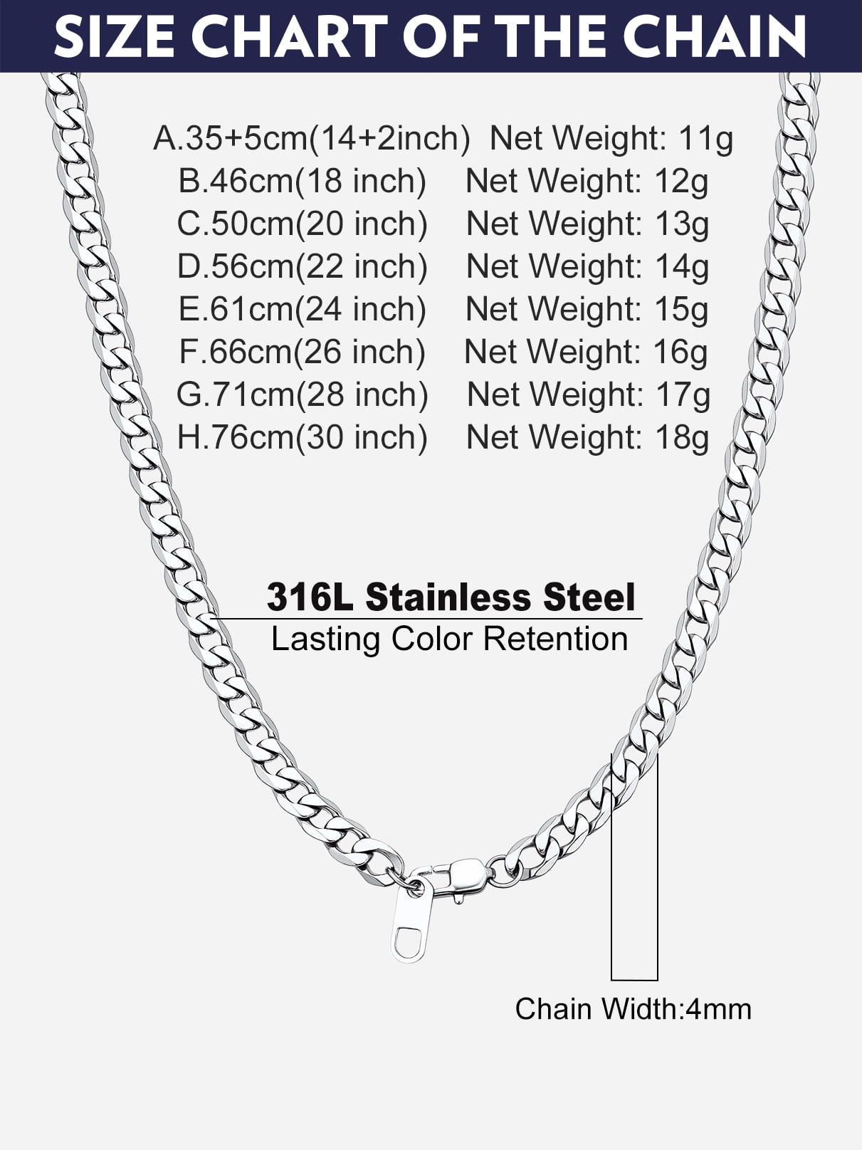 Bandmax 4MM Cuban Link Chain Necklace for Men Women Stainless Steel Flat Curb Chain 24 Inches Rapper Mens Jewelry Birthday Father Day Gift for Dad Son Husband Grandpa