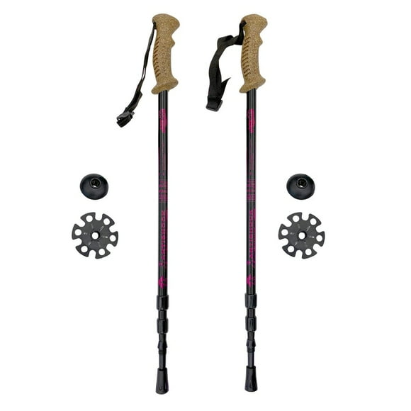 White Mountain - Hiking Poles - Telescopic Walking Stick in 3 Sections - Ultralight Trekking Poles with Cork Handle - Hiking Gear for Walking, Trekking, Snowshoeing, Backpacking (Black/Fuchsia)