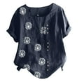 thumbnail image 4 of Shirts for Women Plus Size Round Neck Short Sleeve Flower Printing Loose Summer Casual T Shirts Navy XXXXL, 4 of 4