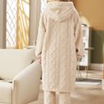 thumbnail image 6 of Jinhomg Winter Flannel Sleepwear for Women 2 Piece Thick Warm Pajamas Sets Soft Cozy Long Length Button Down Hooded Cardigan and Pants Beige L, 6 of 10