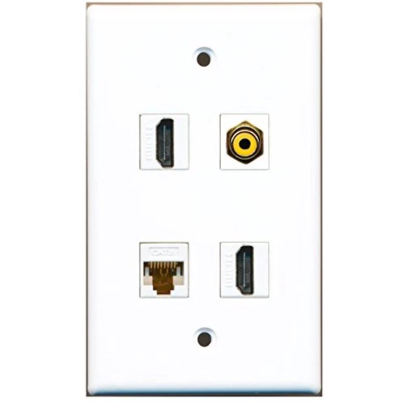 RiteAV - 2 Port HDMI 1 Port RCA Yellow 1 Port Cat6 Ethernet White Wall Plate
