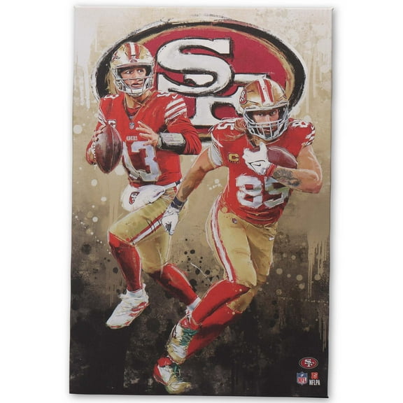 NFL San Francisco 49ers Brock Purdy & George Kittle Painterly Graffiti Canvas Wall Decor for Man Cave, Office, or Game Room