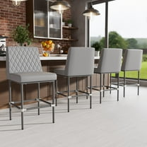 HomeZeer Counter Height Bar Stools Set of 4, 26" Industrial Kitchen Bar Stools with Back, 350lbs Modern Leather Barstools with Square Padded Seat and Painted Metal Frame for Kitchen Island, Gray