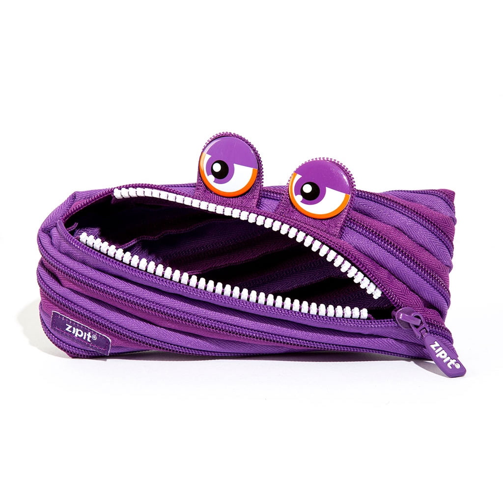 ZIPITS 3 Ring Pouch Pencil Case With Eyes and a ZIPPER Mouth 2 Purple & 2 Blue 
