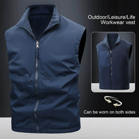 uublik Men's Lightweight Vest Outerwear Zip Up Windproof Sleeveless Jacket for Golf Running Hiking Navy