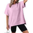thumbnail image 2 of T-Shirts à Col Rond Amples pour Femmes, Chandails Décontractés pour le Ventre, Tenue Tendance, Vêtements; T-Shirts Surdimensionnés pour Femmes, Col Rond, Manches Courtes, Hauts d'Été Décontractés, Légers, Amples, Blouse Asymétrique, 2 of 8