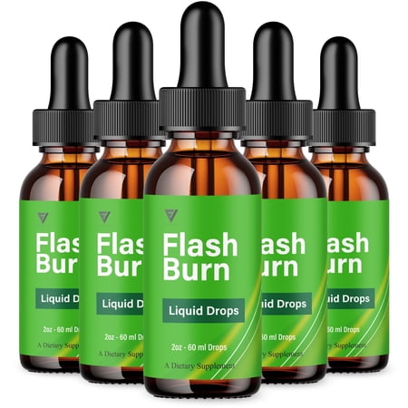 (5 Pack) FlashBurn Health Support Drops, Flash Burn Advanced Supplement (10 oz)