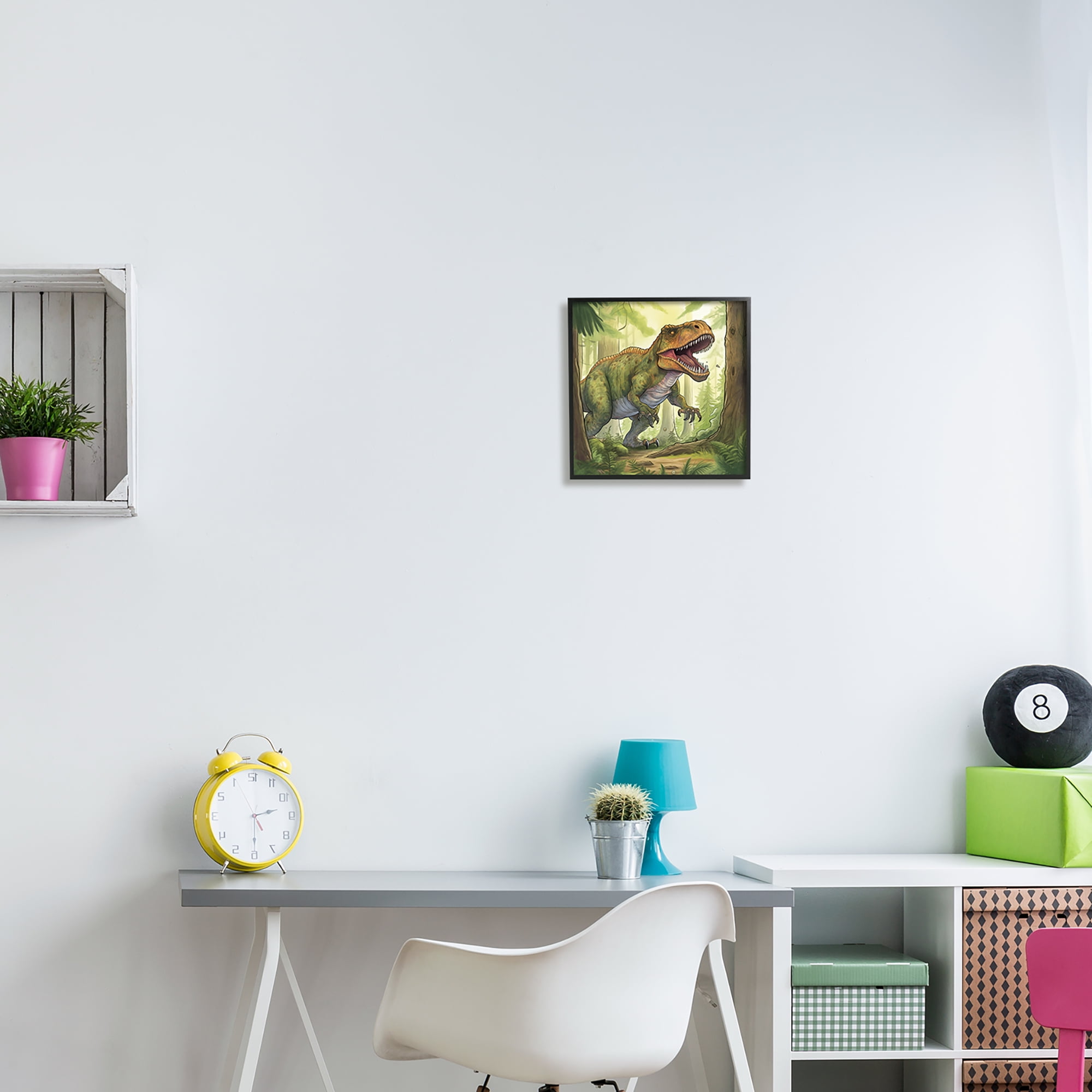 Stupell Industries Roaring Dinosaur Scenery Animals & Insects Painting Black Framed Art Print Wall Art, 12 x 12