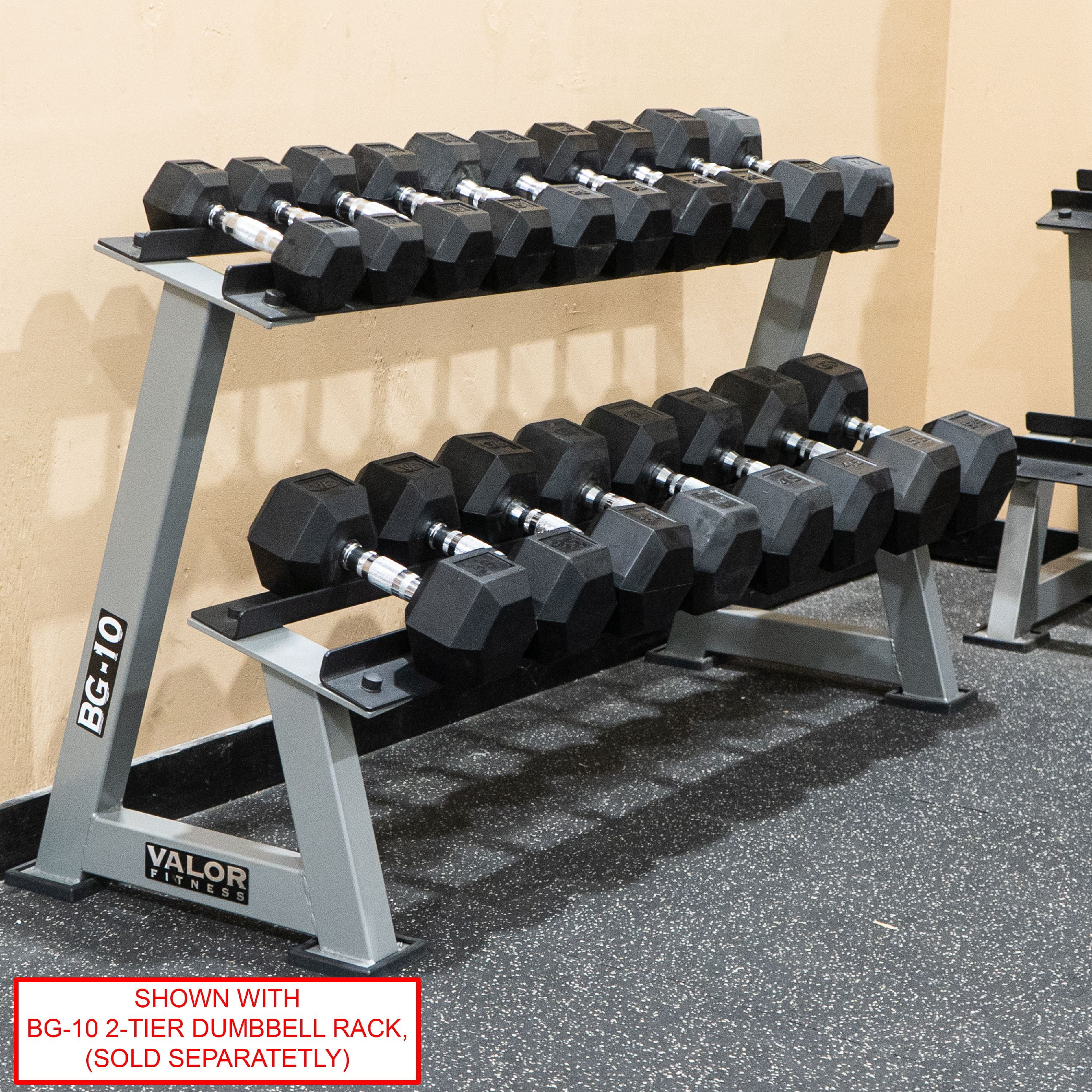 Valor Fitness 55Lb Rubber Hex Dumbbell-Finish:Black/Chrome