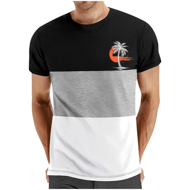 Mens Casual Pantalones Cortos Cuello Redondo Patchwork Impresión Suéter Blusa de Fitness, Camisetas para Hombre