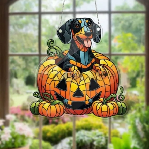 Tepsmf Halloween Window Decorations Hanging Acrylic Pumpkin Dog, Halloween Window Wall Porch Home Decor,Vintage Halloween Decor,Outdoor Fall Decor,Vintage Halloween Decor