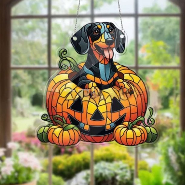 Decoración de Calabaza Acrílica para Perro para Colgar En La Ventana de Halloween