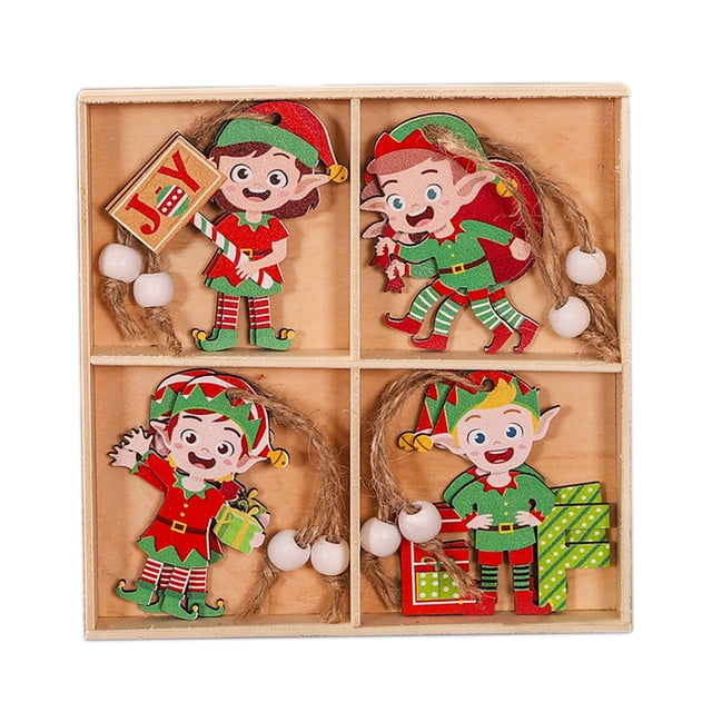 12 adornos navideños de madera, decoraciones colgantes para de Navidad con colgantes de cuerda para ventana, chimenea, puerta de Duende Macarena Colgante colgante
