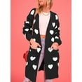 thumbnail image 3 of Musuos Women Open Front Duster Sweaters Heart Print Knitted Fall Cardigans with Pockets, 3 of 9