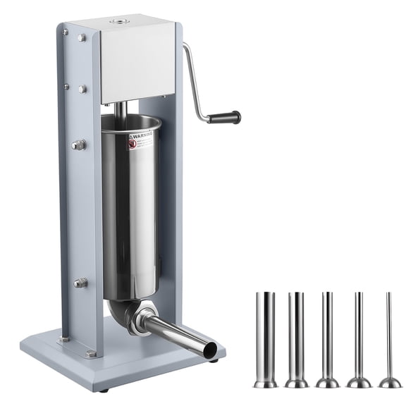 KFFKFF Manual Sausage Stuffer, 11 lbs / 5 L Vertical Meat Filling Machine, Durable Stainless Steel Meat Stuffer with Dual-Speed Operation and 5 Filling Tubes, Suitable for Home