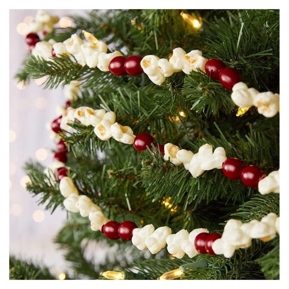 Faux Popcorn & Cranberries for Christmas Tree- (2 Pieces) These String Popcorn Tree is Artificial so You can use it Year After Year, 12' Long Total by