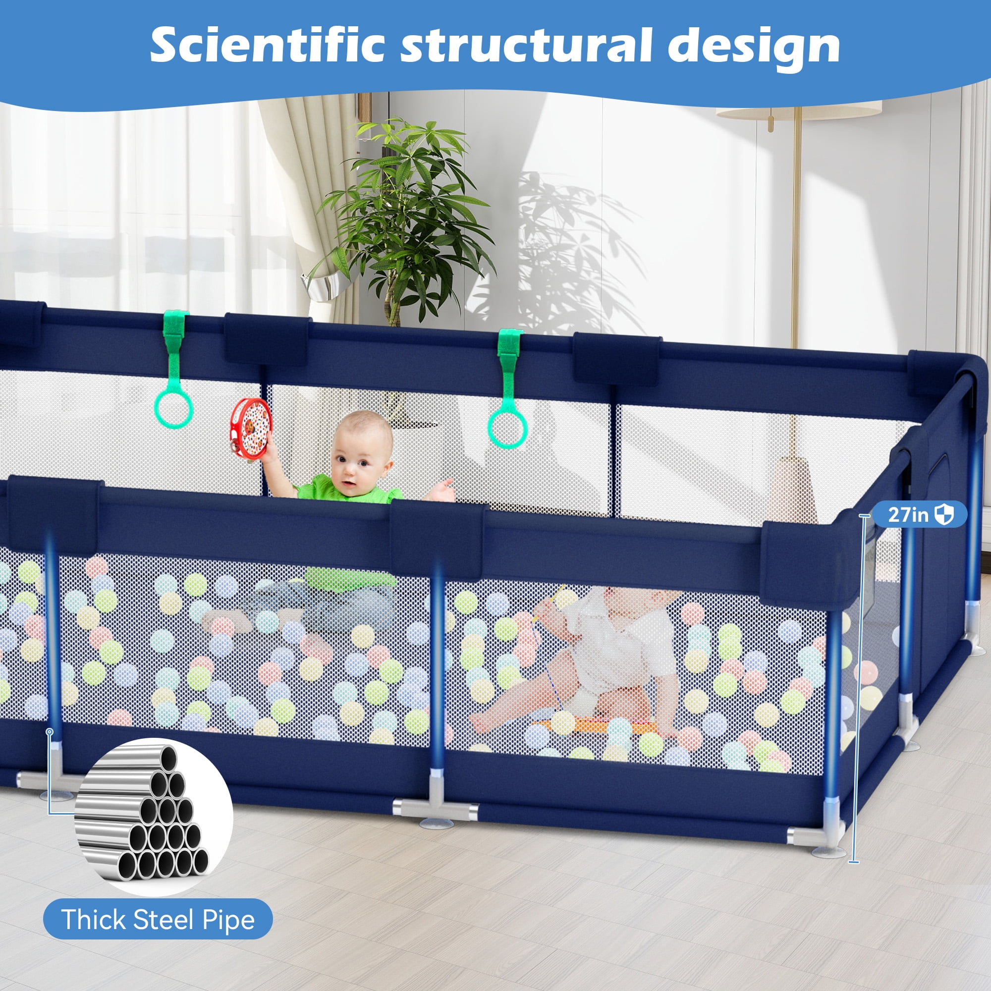 babyeap Baby Playpen,71*50 Inch Extra Large Baby Playards for Babies and Toddlers,Fence Baby Play Yards for Indoor & Outdoor with Breathable Mesh,Navy Blue