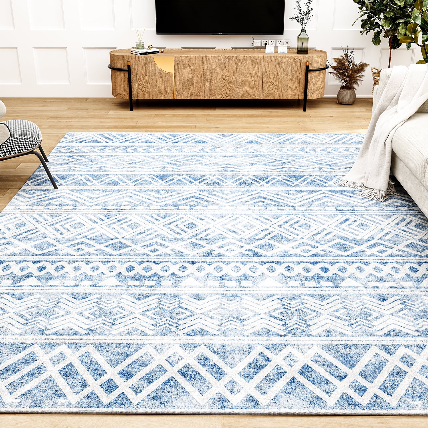 Lahome Boho Washable Carpet for Living Room - 3x5 Non-Slip Lightweight Thin  Kitchen Rugs Throw Low-Pile Small Area Rug for Bedroom, Blue Medallion