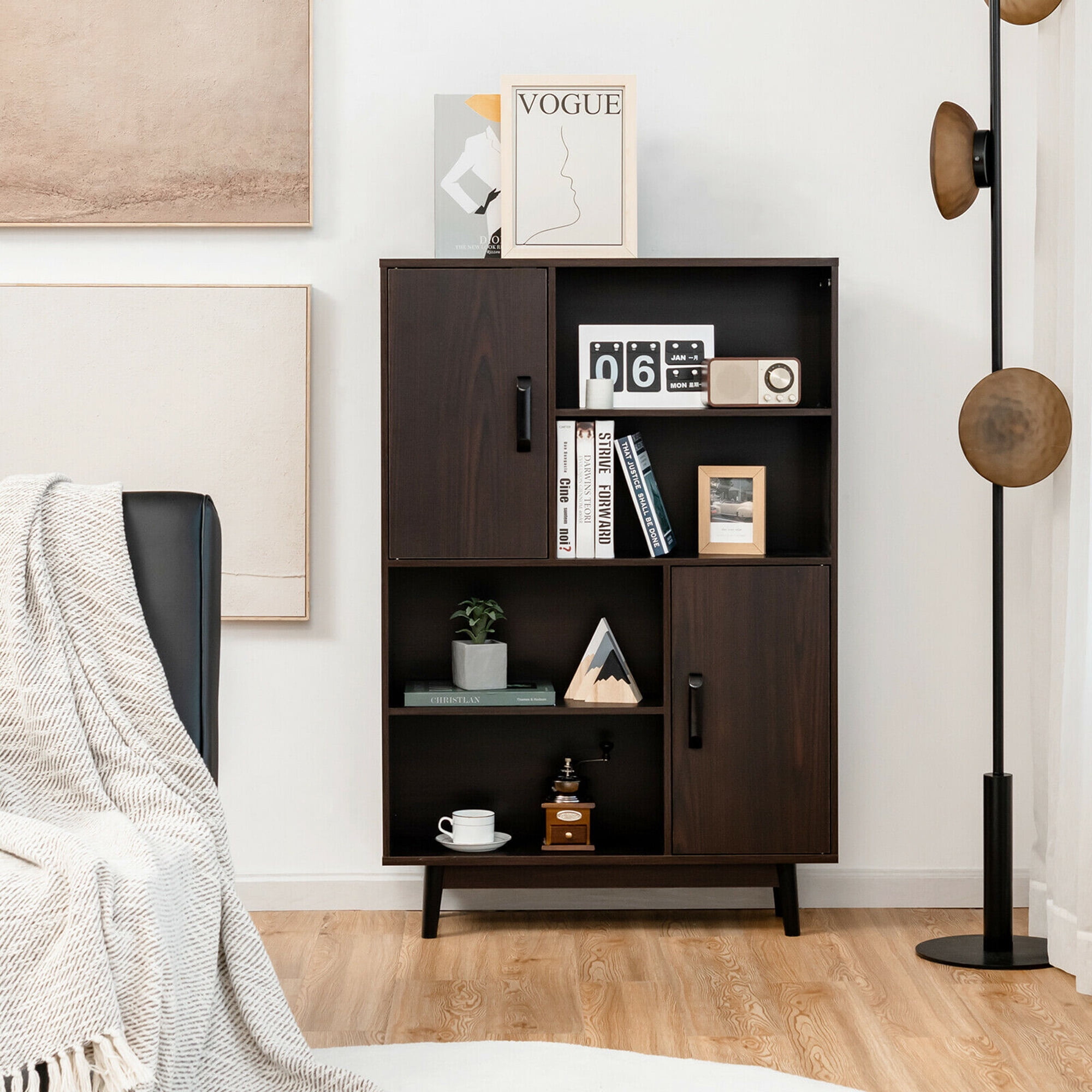 Gymax Wood Storage Cabinet with 2 Doors, Brown