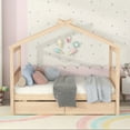 thumbnail image 2 of Bellemave Wood Full Size House Shaped Canopy Bed for Kids, Teens, Montessori House Bed with Storage Drawers for Girls & Boys (Natural), 2 of 10