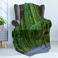 thumbnail image 4 of Woodland Soft Flannel Fleece Throw Blanket, Spring Sunshine in a Bluebell Wood Summer Dream Holiday Getaway Destination, Cozy Plush for Indoor and Outdoor Use, 50" x 70", Green Lavender, by Ambesonne, 4 of 5