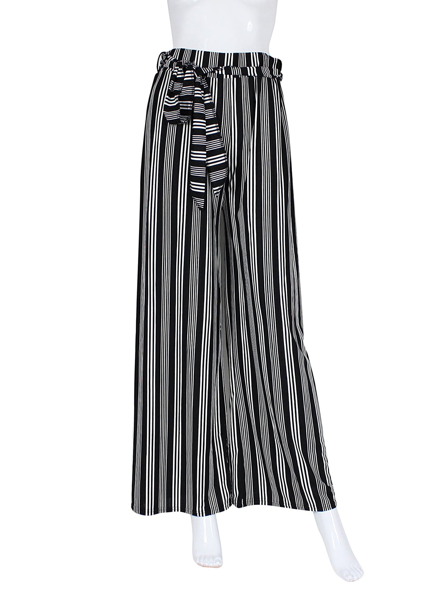 One Persent Women's Straight Leg High Rise Belted Striped Casual Palazzo  Pants (US 10, Blue) at Amazon Women's Clothing store