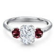 thumbnail image 3 of Gem Stone King 925 Sterling Silver Red Rhodolite Garnet Ring Set with Oval Moissanite (2.24 Cttw), 3 of 7