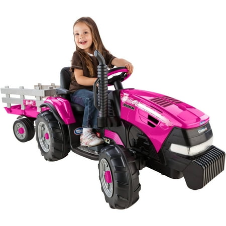 Case IH Magnum Tractor and Trailer Girls' 12-Volt Battery-Powered Ride-On, Pink