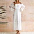 thumbnail image 5 of Lanhui Women?s Sexy Solid Color Slash-Neck Long Sleeve Lace Stitching Long Dress, 5 of 6