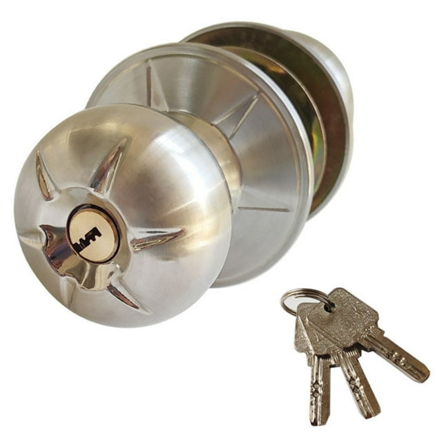 Door Knob Lockset with 3 Keys Round Ball Style Handle Privacy Bedroom Bathroom Handle Lockset Stainless Steel Polished Door Knob Set Interior Lockable Door Handle