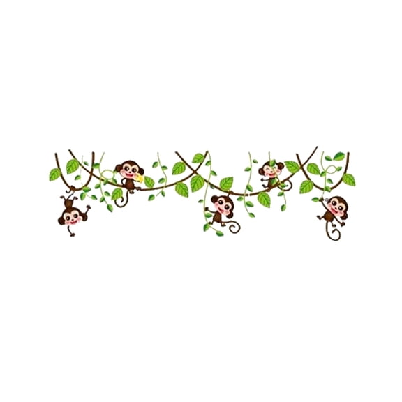 Billuyoard Monos lindos Pegatinas de pared Niños Arte PVC Calcomanía 3D Animales Hojas Papel tapiz Dormitorio Calcomanías para el salón para Decoración del hogar