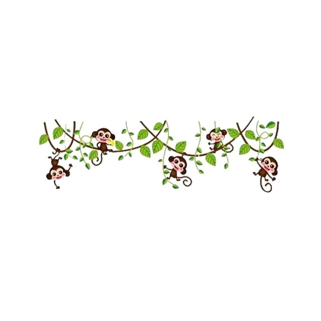Billuyoard Monos lindos Pegatinas de pared Niños Arte PVC Calcomanía 3D Animales Hojas Papel tapiz Dormitorio Calcomanías para el salón para Decoración del hogar
