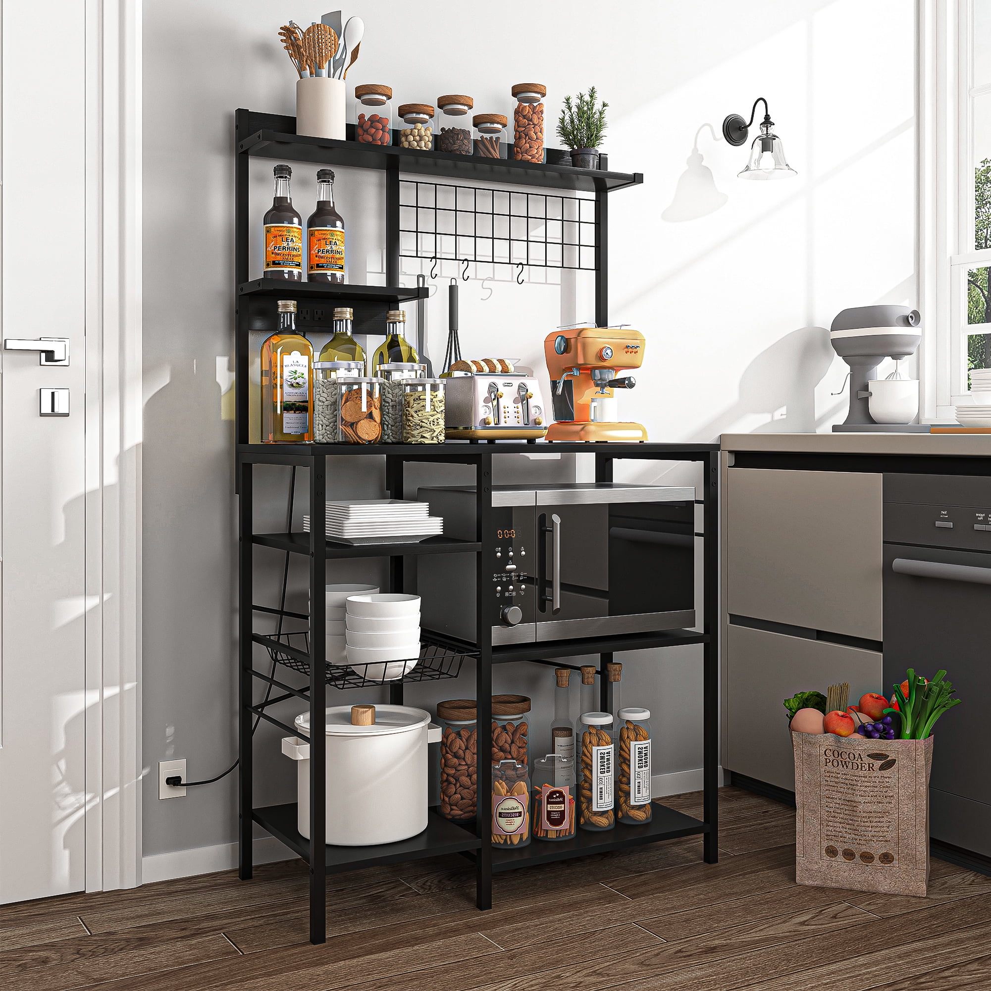 Kadyn Multifunctional Kitchen Storage Shelf, Modern Storage Rack with 8 S-shaped Removable Hooks, Storage Rack Organizer for Kitchen, Black Kadyn Multifunctional Kitchen Storage Shelf, Modern Storage Rack with 8 S-shaped Removable Hooks, Storage Rack Organizer for Kitchen, Black