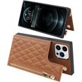thumbnail image 4 of Crossbody Phone Case for iPhone 12 Pro Max with Card Holder,iPhone 12 Pro Max Magnetic Purse Case with Lanyard Strap for Women Men,PU Leather Zipper Lattice Pattern Travel Case 6.7" (Brown), 4 of 14