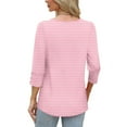 thumbnail image 3 of Jsaierl 3/4 Sleeve Womens Tops Summer Button Up Round Neck Shirts Cute Striped Ladies Blouses Going Out Dressy T-shirts Top S-3XL, 3 of 7