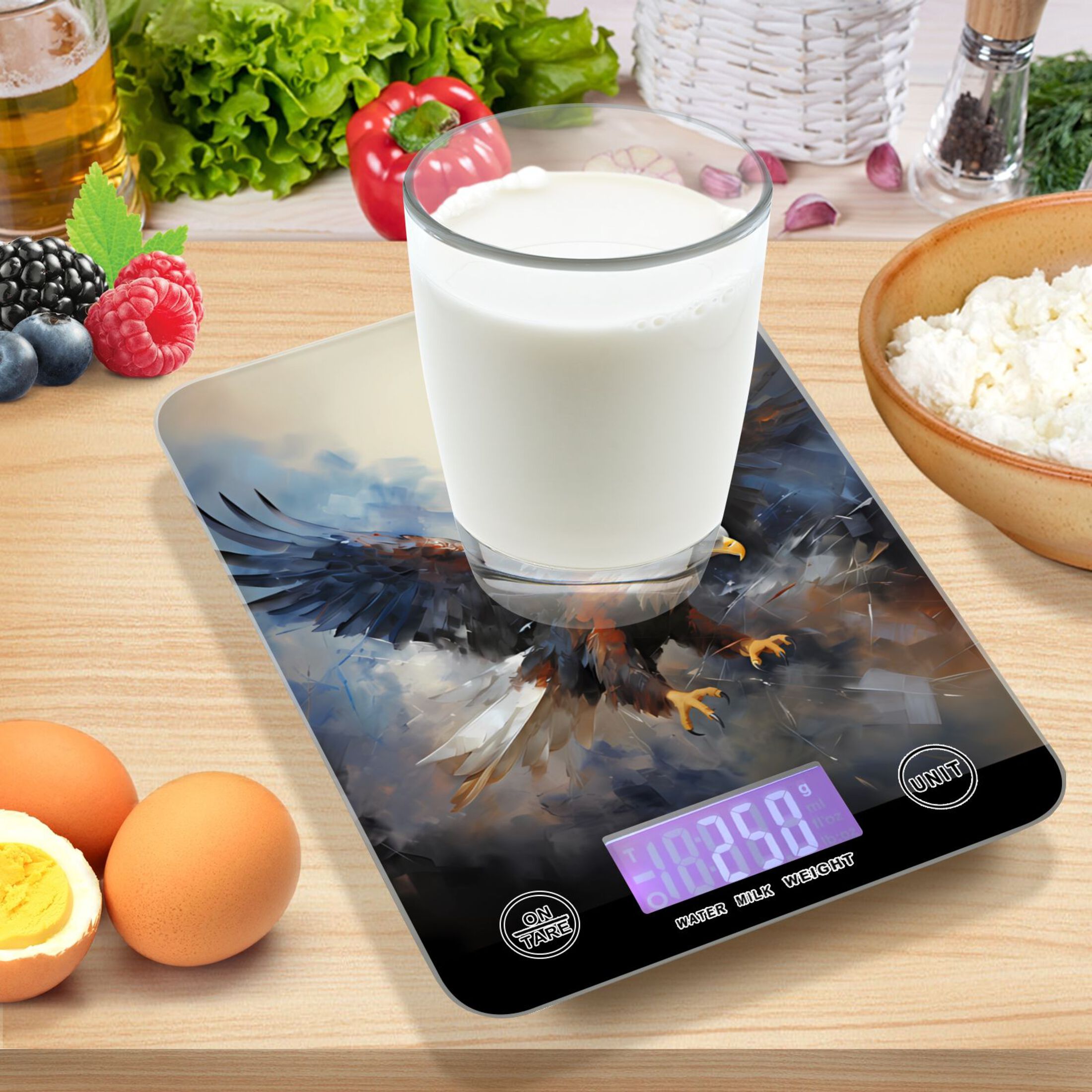 Eagle by Painting Food Scale Digital Kitchen Scale Waterproof Tempered Glass Tare Function 11 lb for Baking Cooking Meal Prep