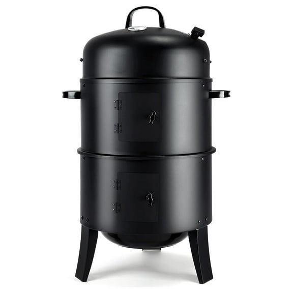 32" Vertical Charcoal Smoker Grill - Heavy Duty BBQ Grill & Smoker Combo - Portable Outdoor Meat Cooker w/Thermometer - 3-in-1 Grill for Camping & Backyard