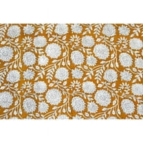 Printofab Mustard Indian Hand Block Printed Fabric By The Yard,Table Cover,Farmhouse Decor,Linen Set,Wedding Tablecloth mom Gift