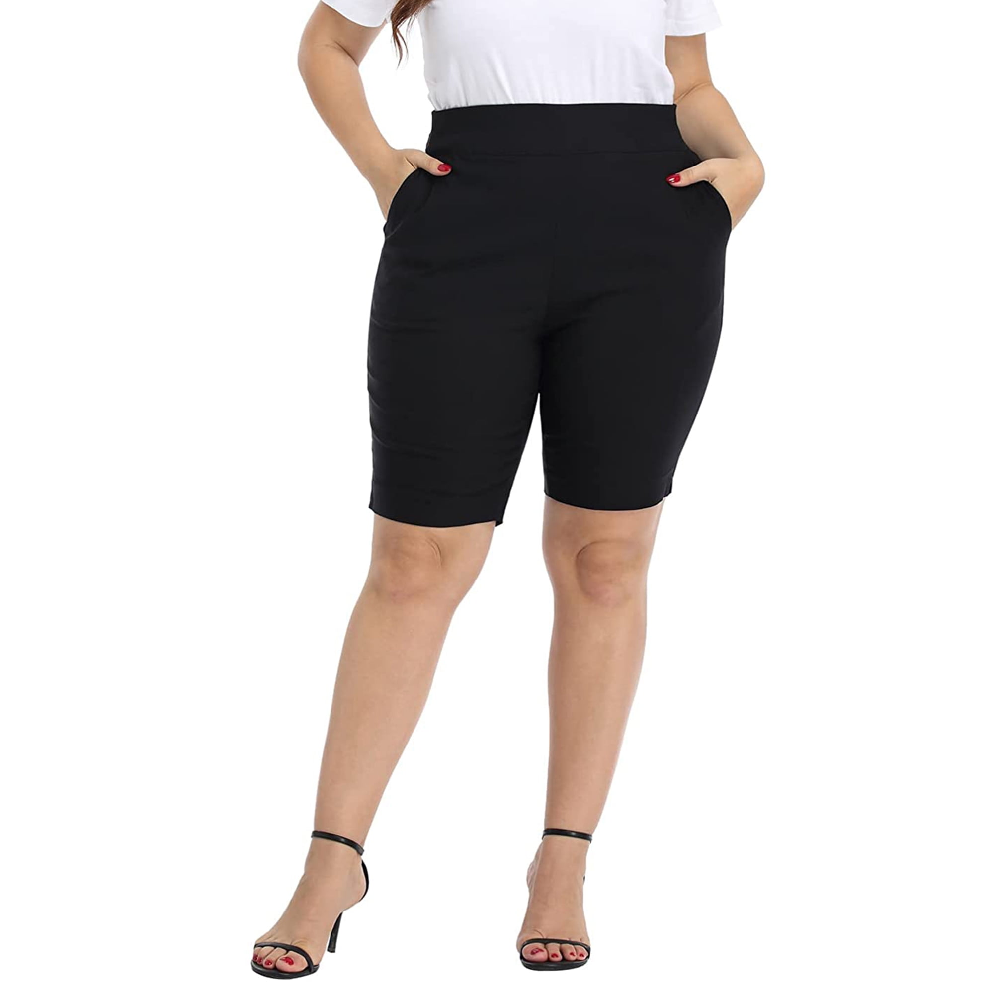 HDE Plus Size Bermuda Shorts for Women with Pockets Black 2X - Walmart.com