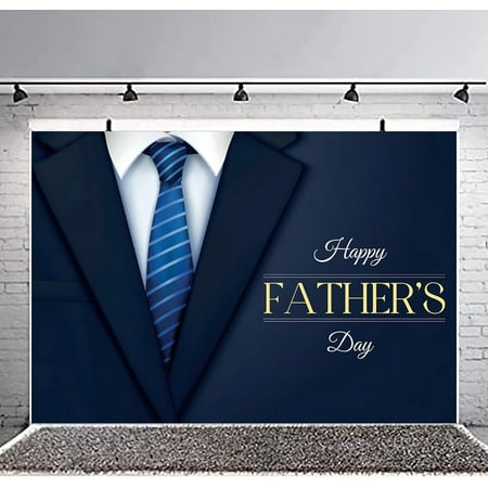 Image of Happy Father s Day Theme Party Blue Tuxedo Suit White Shirt Blue Striped Tie Backdrop Holiday Decoration Banner Boyfriend Dad Boys Stage Performance Background Photography Studio Prop