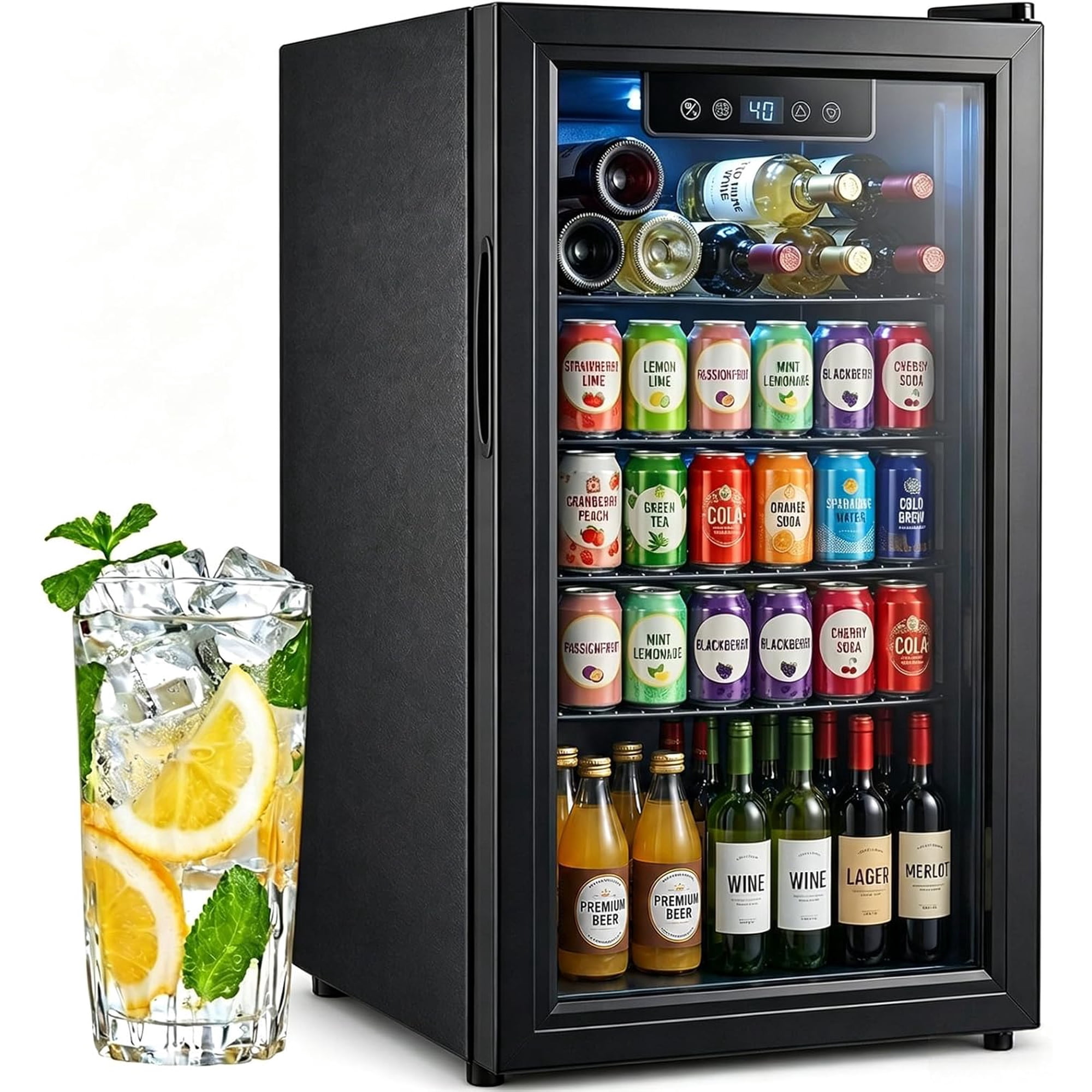 Dawmilon 3.2 Cu. ft Mini Fridge with Glass Door, Beverage Refrigerator Cooler with Touch Temperature Control Panel for Soda, Drinks, and Wine