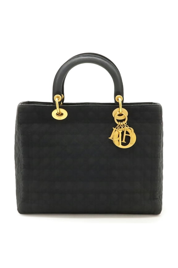 Pre-Owned Christian Dior Lady Cannage Handbag Tote Bag in Black Nylon (Good)