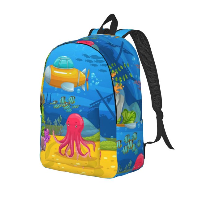 Fotbe Submarine And Landscape Mochila de Lona con Estampado, Mochila Duradera, Mochila Versátil de Alta Calidad, Mochila Compacta Vintage-Small