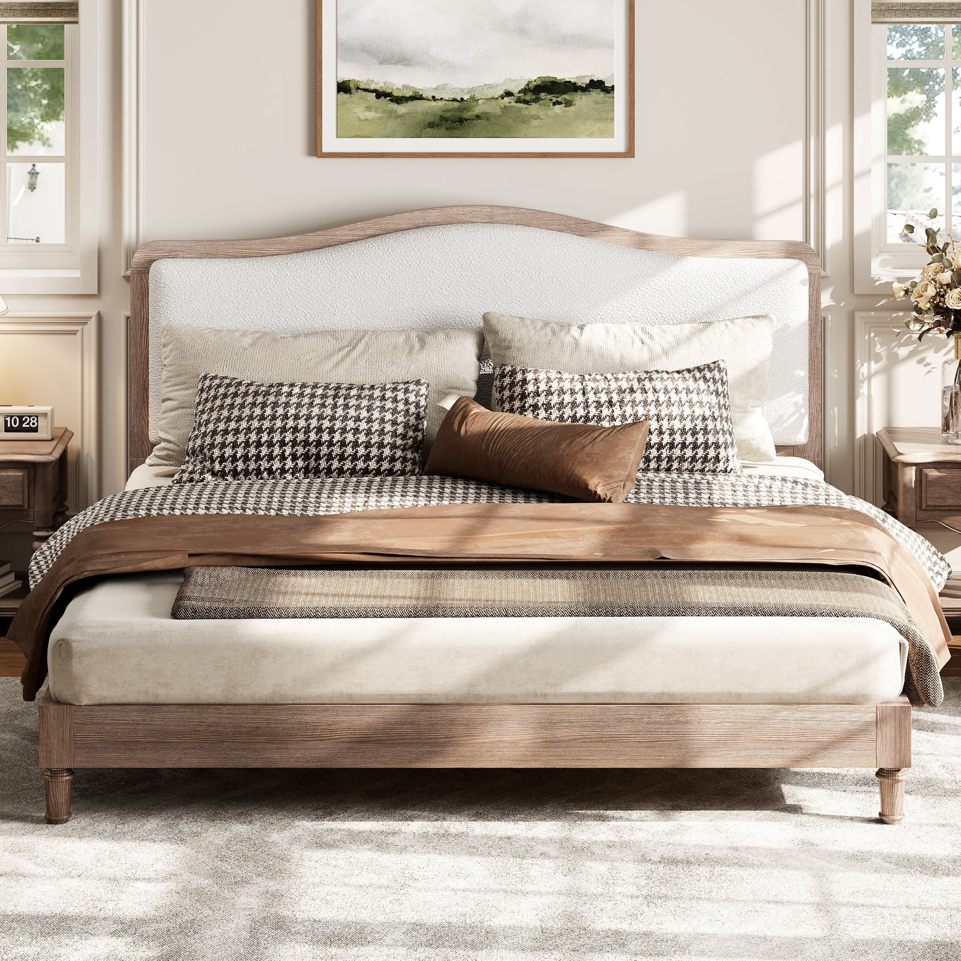 MODERNLUXE King Size Platform Bed with Upholstery Headboard, Grey